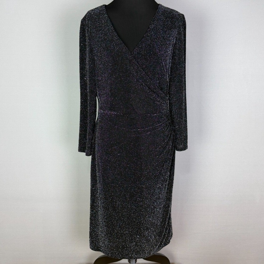 Chaps Black Metallic Sparkle 3/4 Sleeve Sheath Dress Women's Size 8